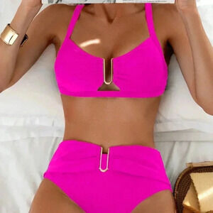 Hot Pink Women's Ruched Separated Swimwear